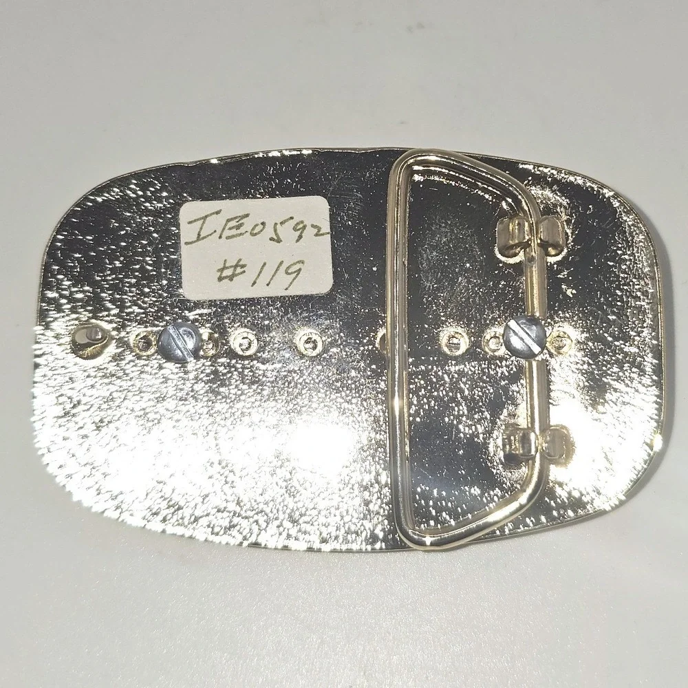 Vintage Western Blank Floral Scroll Belt Buckle Gold Silver Tone Black Enamel